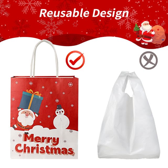 Kidtion Christmas Gift Bags 30 PCS, 7.5"x9"x3.5" Durable Christmas Bags with Tissue Paper, 6 Styles Gift Bags Bulk with Handles, Reusable Small Gift Bags Xmas Paper Bags, Party Favors Holiday Gift Bags, Colorful