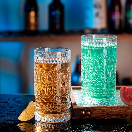 Claplante Vintage Drinking Glasses Set - 12 Pcs Romantic Highball Tumblers, 15oz Cups for Water, Mojito, Cocktail, Whiske...