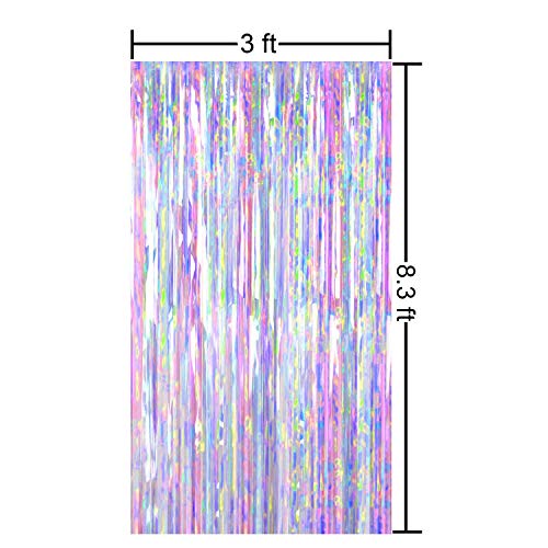 FECEDY 2pcs 3ft x 8.3ft Shiny Corlorful Metallic Tinsel Foil Fringe Curtains Photo Booth Props for Engagement Bridal Showe...