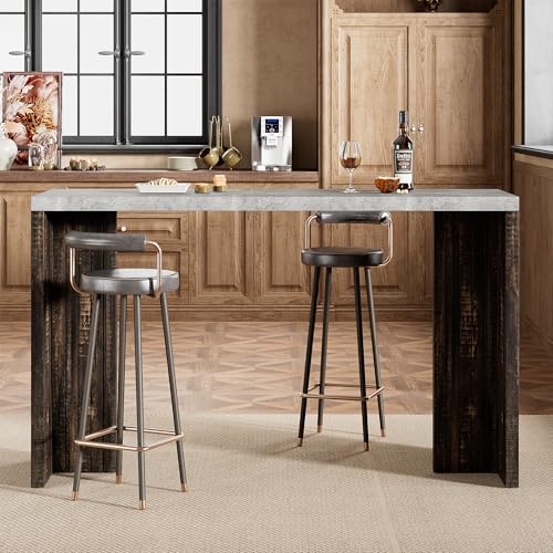 Bar Table for 4-6 People - 55" Long Counter Height Pub with Faux Marble Tabletop, Modern Rectangular Home Bar Coffee Unit ...