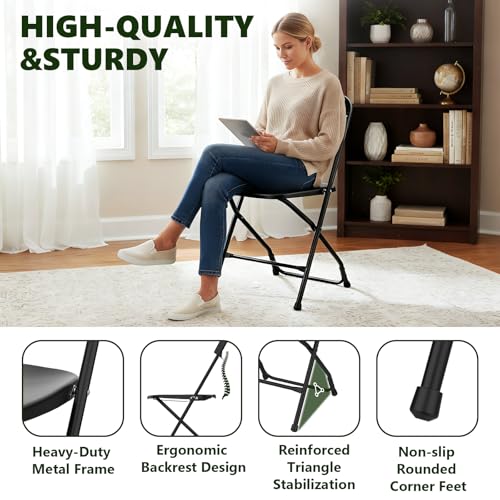 MAKE CHANGES Folding Chairs 4 Pack, Plastic Folding Chairs for Outside, Heavy Duty Foldable Chairs, Sturdy Metal Folding C...