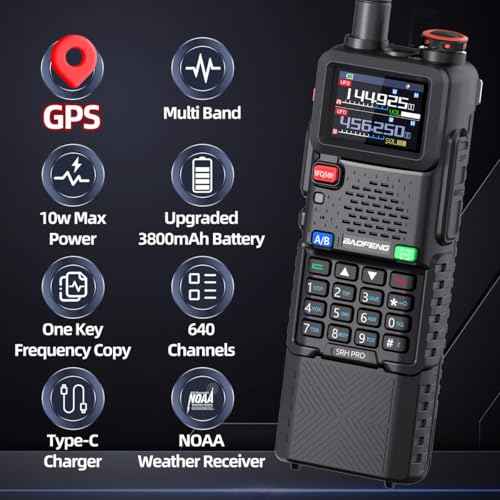 BAOFENG Ham Radio Handheld Long Range 5RH PRO GPS 10W Walkie Talkies NOAA Weather Receiver Two Way Radio Rechargeable 3800mAh Battery with USB-C Charger Tri Band Antenna for Hunting Gear,2 Pack