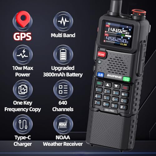 BAOFENG Ham Radio Handheld Long Range 5RH PRO GPS 10W Walkie Talkies NOAA Weather Receiver Two Way Radio Rechargeable 3800...