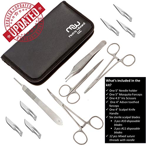 Sterile Sutures Thread with Needle Plus Tools - First Aid Field Emergency, Trauma Practice Suture Kit; Taxidermy; Medical,...