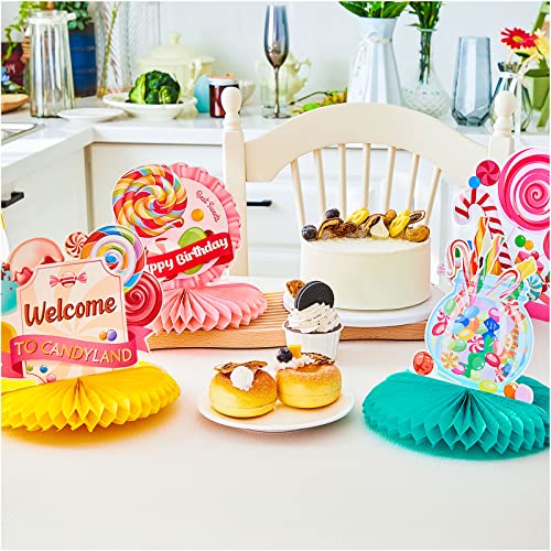 Marspark 10 Pieces Candyland Party Decorations Lollipop Table Centerpieces Sweet Candy Honeycomb Centerpieces Decor for Bi...