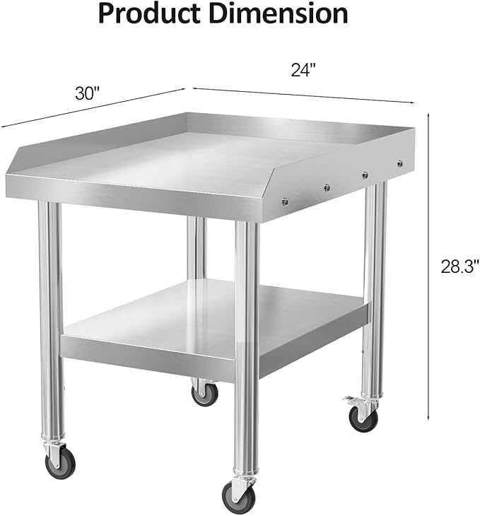 ROVSUN 24" L x 30" W x 26" H Stainless Steel Equipment Stand with Wheels, NSF Commercial Prep & Work Table, Grill Stand Table with Adjustable Undershelf for Hotel, Home,Restaurant Kitchen, Workplace