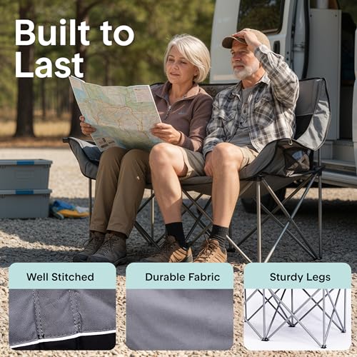 Camping Loveseat for Couples, Friends & Families, Double Camping Chair, Foldable Two Person Camping Chair for Campfire Nig...