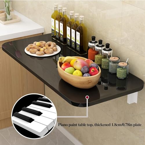 CYGJSYEA Wall Mounted Folding Table,Black Floating Desk for Small Spaces,Stainless Steel Bracket Laundry Folding Table,Wal...