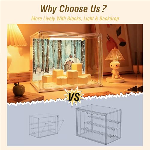 Clear Acrylic Display Cases for Collectibles with LED Light,DIY Scene, with Backdrop, No Dust , No Moisture, for Figures C...