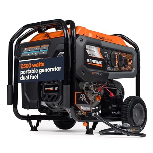 Generac 8011 GP7500E 7,500-Watt Dual-Fuel Compatible Portable Generator - Gas and Propane - COsense Technology with Electr...