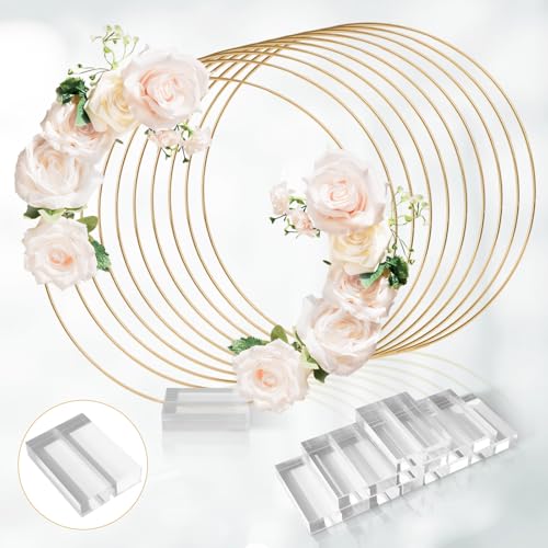 GUDELAK 24 PCS 12 Inch Floral Hoop Centerpiece Table Decorations, Metal Gold Centerpieces for Table with Acrylic Base, Wed...