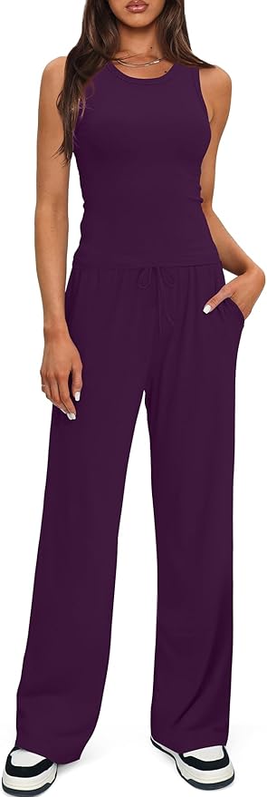 Darong Women's 2 Piece Outfits Lounge Sets Sleeveless Tank Tops Wide Leg Pants Sets Tracksuits Match Sets