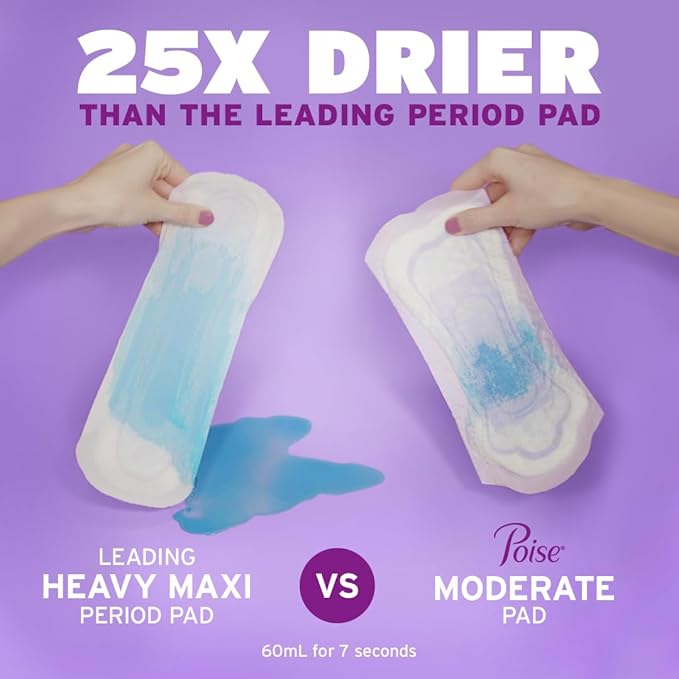 Poise Incontinence & Postpartum Pads for Bladder Leaks, 5 Drop Maximum Absorbency, Regular Length, 48 Count, Packaging May Vary