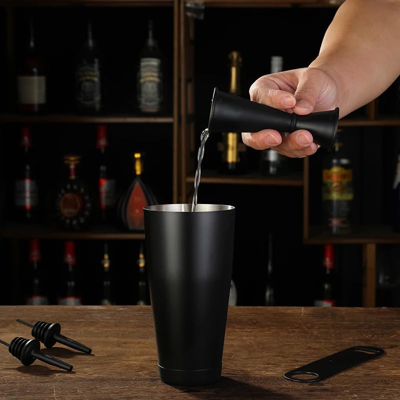 Cocktail Geek Boston Shaker Set, 28 Oz and 18 Oz Weighted Tins, Matte Black Stainless Steel, Hand Wash (Matte Black)