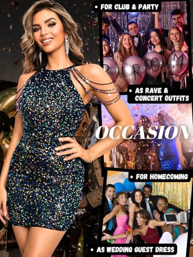 Kaei&Shi Sequin Mini Dress,Sparkly Halter Prom Dresses for Women,Sexy Homecoming Cocktail Party Outfits