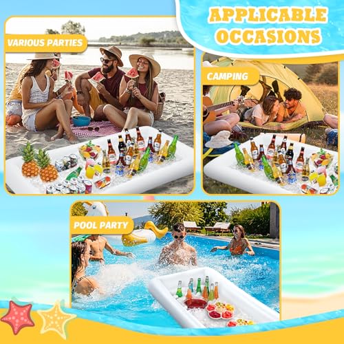 MorTime 4 PACK Inflatable Ice Serving Bar, 53"x25" Server Tray Pool Buffet Drink Cooler, Ice Tray Food Drink Containers fo...