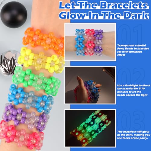 6 Pcs Flower Kandi Bracelets Glow In The Dark Stretch Rave Candy Bracelets Multi Color Beaded Flower Kandi Cuff Rave Acces...