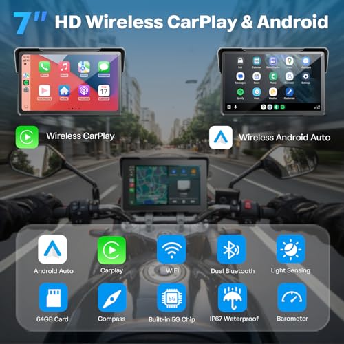 WonVon Motorcycle CarPlay Screen with Android Auto – 7” Waterproof GPS, Pantalla para Moto, Apple CarPlay, Navigation Syst...