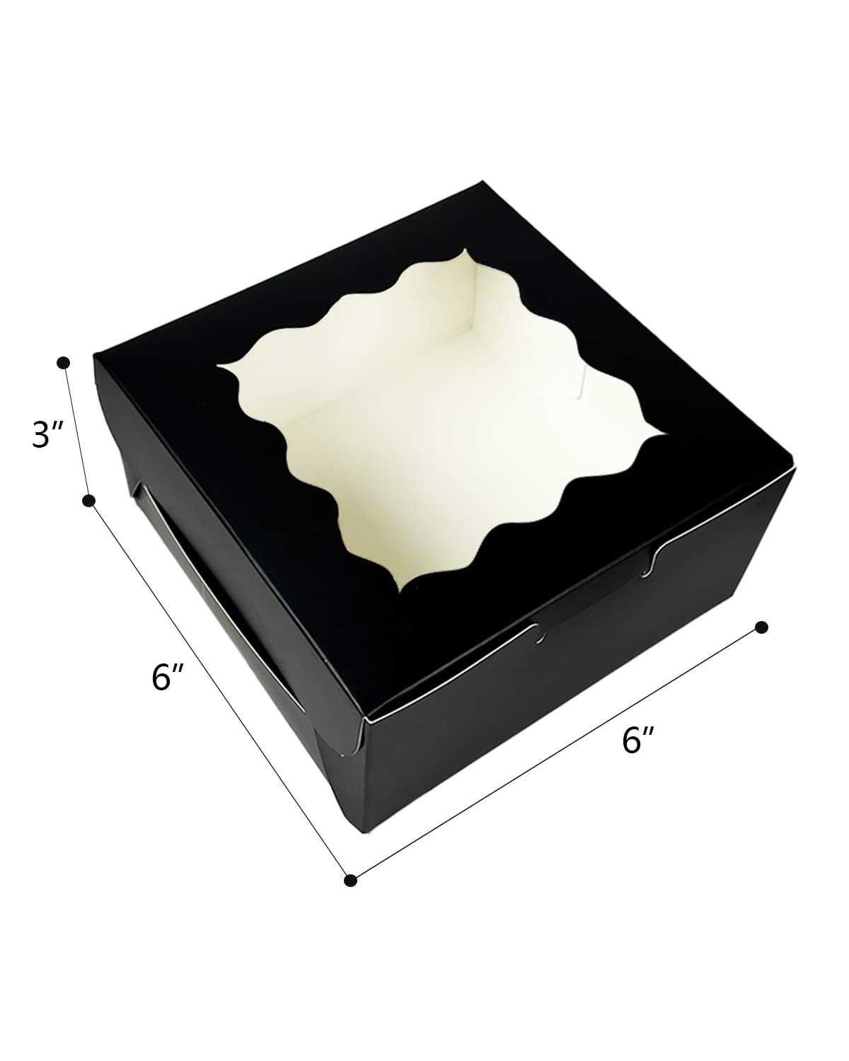 Bakepacker Black 30-Packs Bakery Boxes with Window 6x6x3 inches Thick & Sturdy Macaroon Pastry Boxes Cookie Boxes for Bakerys