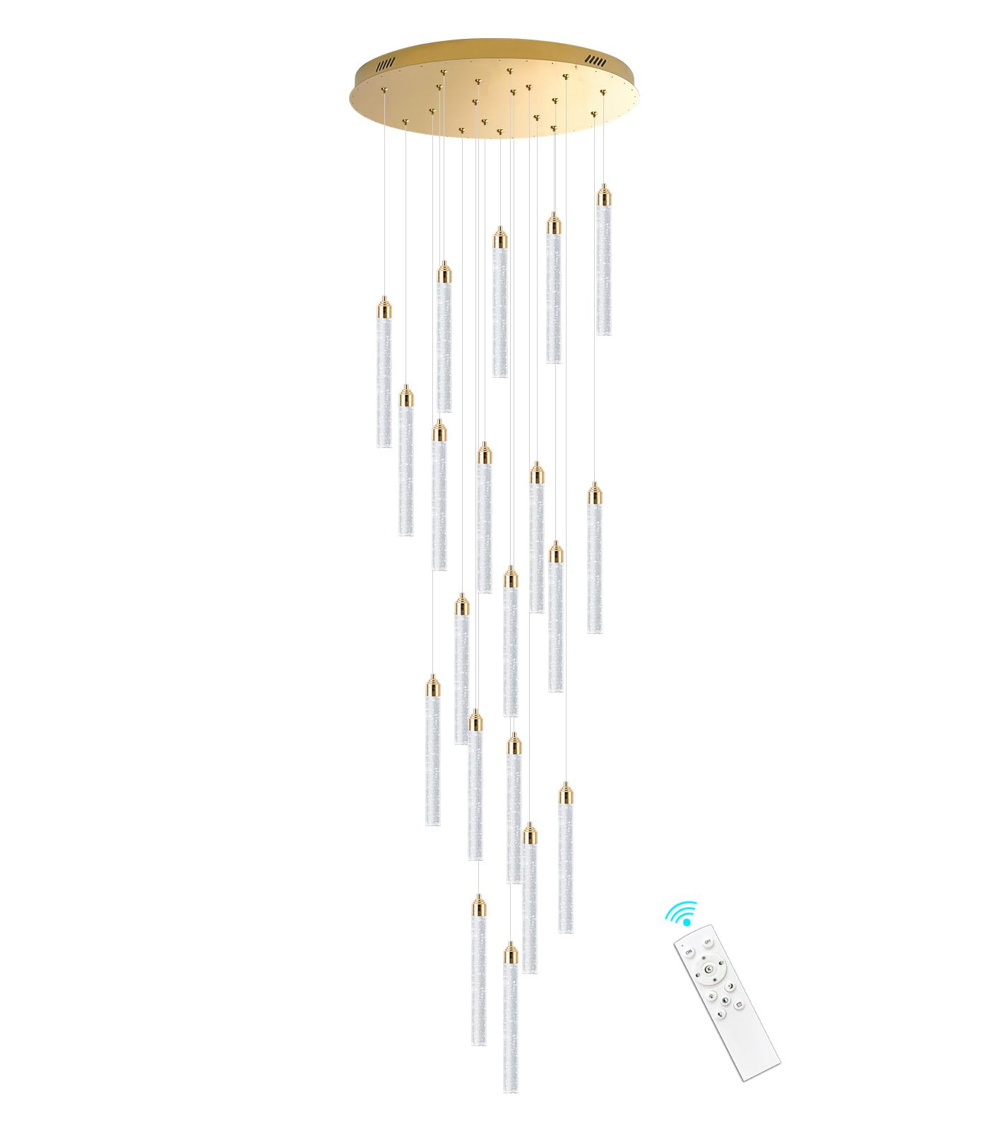 156in Long Light 20-Lights Chandeliers for Entryway LED Dimmable Chandeliers Lighting Fixture Modern Flat Sloped High Ceiling Pendant Lights Crystal Drop Light for Living Room Foyer Hallway Staircase