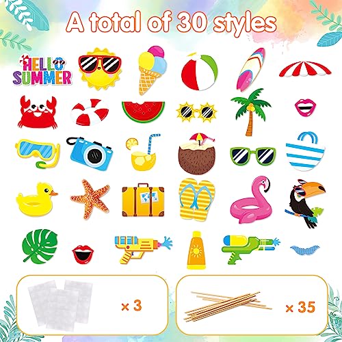 Summer Pool Beach Photo Booth Props 30 Pack Pool, Hawaiian, Beach, Luau Photo Booth Props, Tropical Themed Party with Stic...
