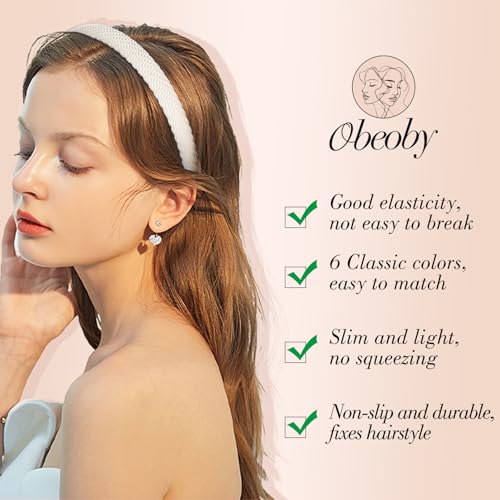 obeoby 6 Pack Trendy Headbands for Women, 0.6inch Thin Knitted Hairbands for Girls Valentines Day Outfit Women's Hair Non ...