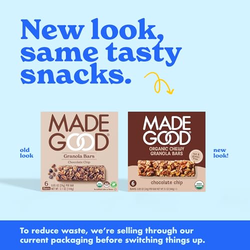 MadeGood Chocolate Chip Granola Bars, 6 Healthy Snack Bars, 0.85 oz Each