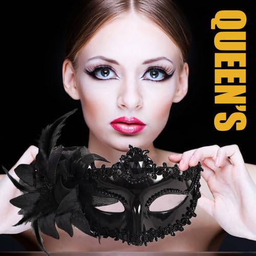 Masquerade Mask for Women Venetian Halloween Carnival Masks for Party Prom Ball (Black)