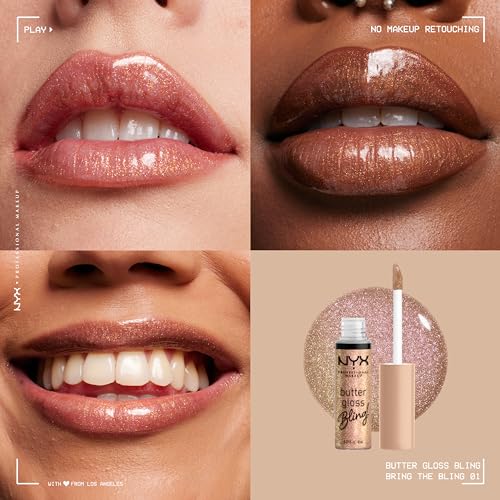 NYX PROFESSIONAL MAKEUP Butter Gloss Bling Lip Gloss, Non Sticky and Shiny Vegan Lip Makeup - Bring The Bling