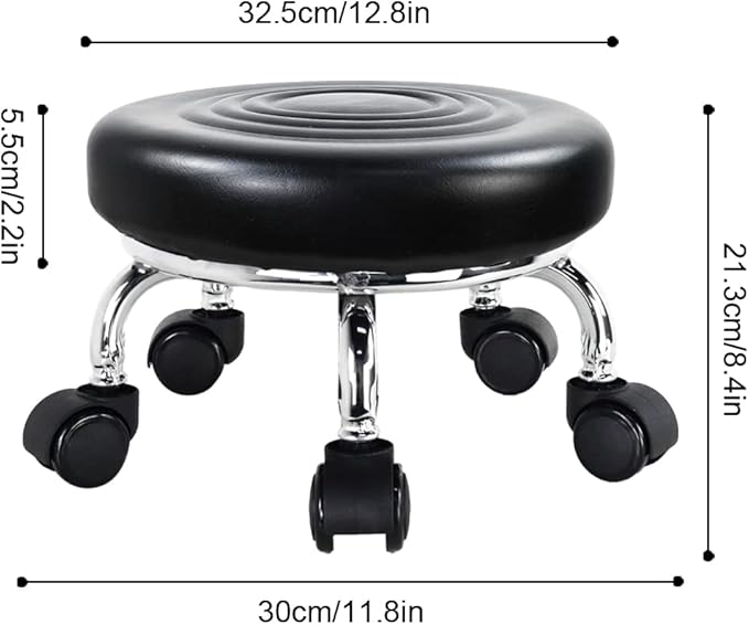 WKWKER Modern Roller Seat PU Leather Foot Stool Low Round Rolling Stool 360° Step Stool Swivel Small Seat with Universal Wheels for Home Office Garage Shop Fitness Sport H：8.4" （Black）