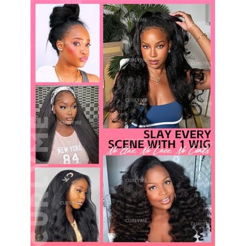 Curlyme Drawstring Half Wig Human Hair Flip Over Kinky Straight No Lace Glueless Drawstring Invisible Hairline Beginner Friendly Wear Go Wig For Women Clip In Headband Wig195% Density 16 Inch