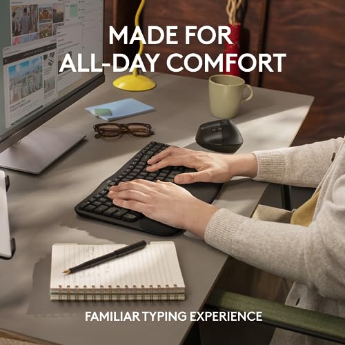 Logitech Wave Keys for Business, Wireless Ergonomic Keyboard with Cushioned Palm Rest, Secure Logi Bolt Technology, Blueto...