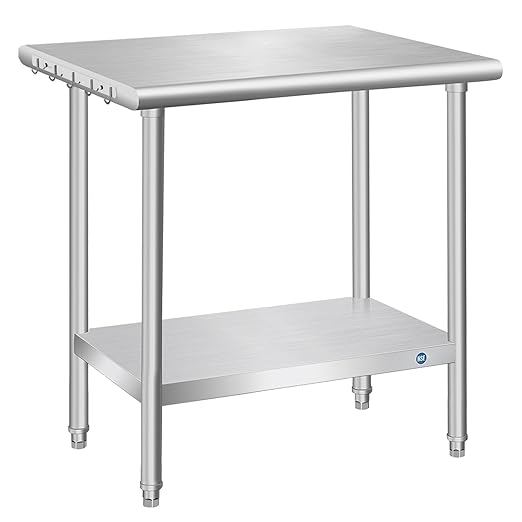 PIUMACU Stainless Steel Table Commercial Stainless Table for Prep & Work, 30 x 24 Inch Metal Table for Restaurant Garage Kitchen 24 x 30 Inch