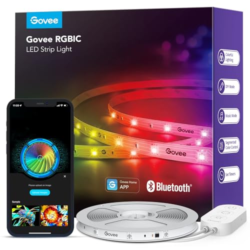 Govee RGBIC LED Strip Lights, 32.8ft Smart LED Lights for Bedroom, Bluetooth LED Lights APP Control, DIY Multiple Colors o...