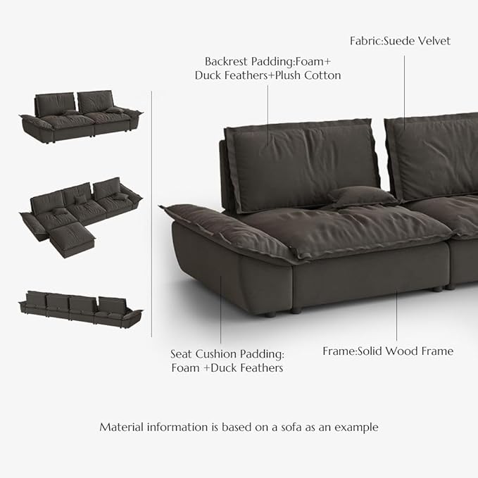 POVISON Oversized Modular Sectional Sailboat Sofa for Living Room with Adjustable Backrest Modern Sectional Couches Loveseat Large Deep Sofa 2 Seats with 2 Ottomans Comfy Cloud Couch for House Office