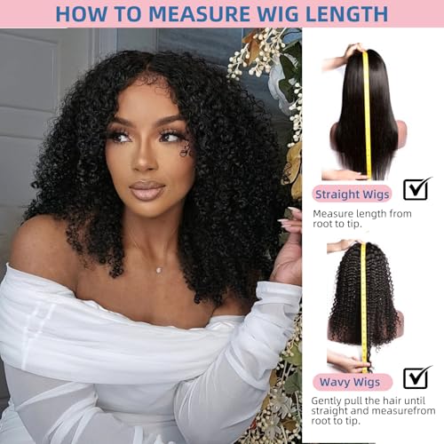 Afro Kinkycurly Wig Human Hair Kinky Curly13x6 Lace Front Wig 100% Real Human Hair Wigs 200 Density 16 Inch True to Length and Density 13x6 Lace Wigs for Women Preplucked Hairline Natural Black Color