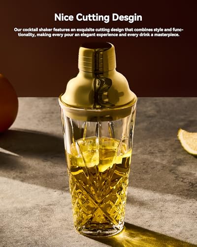 Gold&Martini shaker Glass-Christmas Cocktail Shaker-Crystal Shaker(No Lead)-Drink Glass for Espresso, Holiday, Mixology, B...