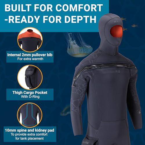 BARE 8/7MM Men's Velocity Ultra Full 2.0 Semi-Dry | Unique Omnired Material Woven into The Torso for Added Warmth | Full S...