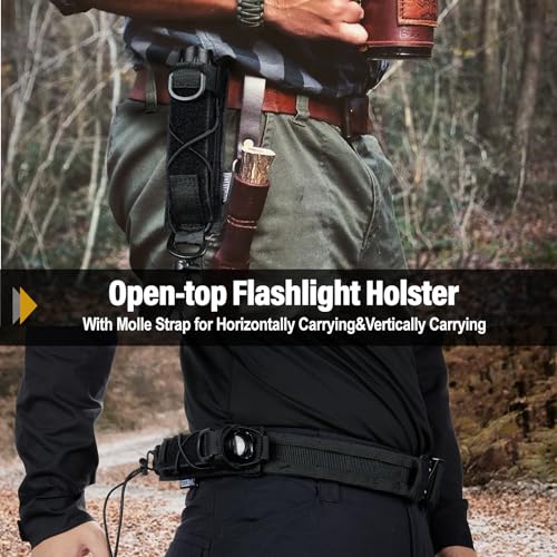 OneTigris Flashlight Holster Molle Flashlight Holder for Belt Tactical Pouch for Torch Linear Hand Tool with Open-top MOLL...