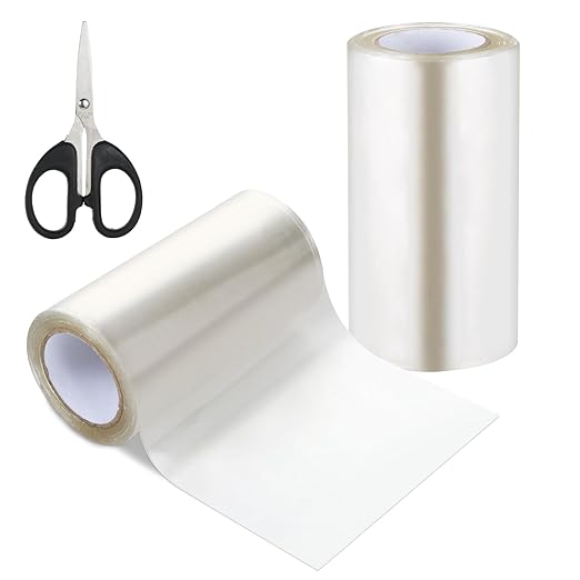 4.5Inch x 11FT Clear Waterproof Repair Tape with Scissors for Fabric, Awning, RV Roof, Tarp, Tent, Boat Cover – Heavy-Duty Polyurethane, UV & Heat Resistant Tear Repair Pctch Kit (2)