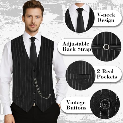 PARTTELY 1920s Mens Costume,Roaring 20s Costumes for Men,1920S Mens Outfit Accessories with Vest Hat Pocket Watch Tie Armband