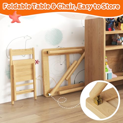 FUNLIO Foldable Wooden Sensory Table with 2 Bins & 1 Foldable Chair for Toddlers, Kids Sensory Table with Anti-Warping Ply...