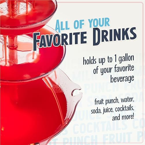 Nostalgia 3-Tier Party Fountain Holds 1 Gallon, LED Lighted Base, Includes 5 Reusable Cups, Clear
