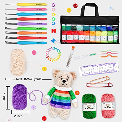 INSCRAFT 113 Piece Crochet Kit with Yarn Set– 1600 Yards Assorted Yarn for Knitting and Crochet, 73PCS Crochet Accessories...