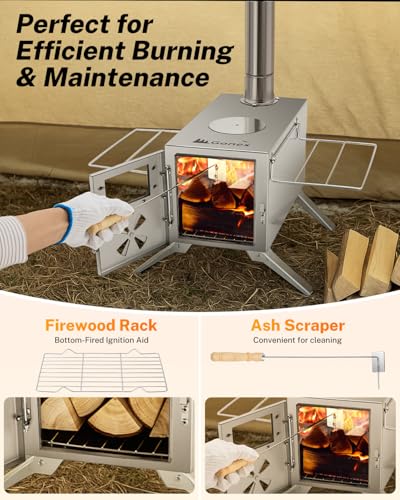 Gonex Hot Tent Stove, Portable Wood Burning Camping Stainless Steel Stove with Chimney Pipes for Tent, Outdoor, Heating, C...