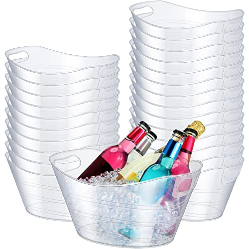 Norme 24 Pcs Oval Storage Tub with Handles 4.5L Plastic Ice Bucket, Wine, Beer, Champagne Drink Cooler for Parties, Bevera...