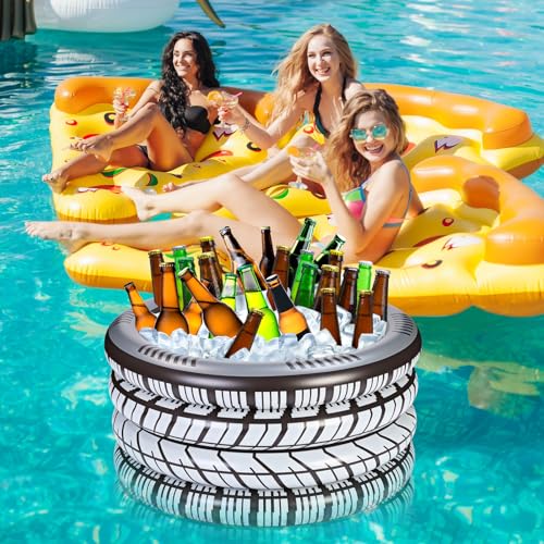 Soulchen 150+ Cans Inflatable Tire Tubes Cooler Large Capacity Inflatable Floating Ice Cooler with Pump Ice Buffet Food Dr...