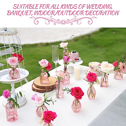 Pink Vase, Bud Vases Set of 12, Small Pink Glass Vases for Flowers Modern Ribbed Glass Bud Vase for Decor Wedding Flower V...
