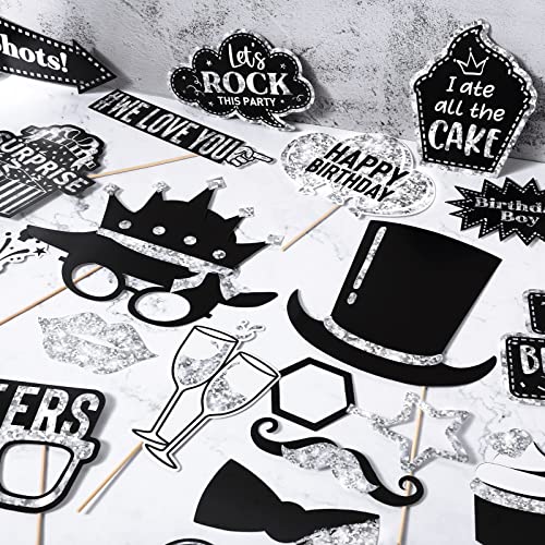 Outus 36 Pcs Birthday Photo Booth Props Kit Happy Birthday Graduation Wedding Party Favors Supplies Bday Party Decor 40th-...