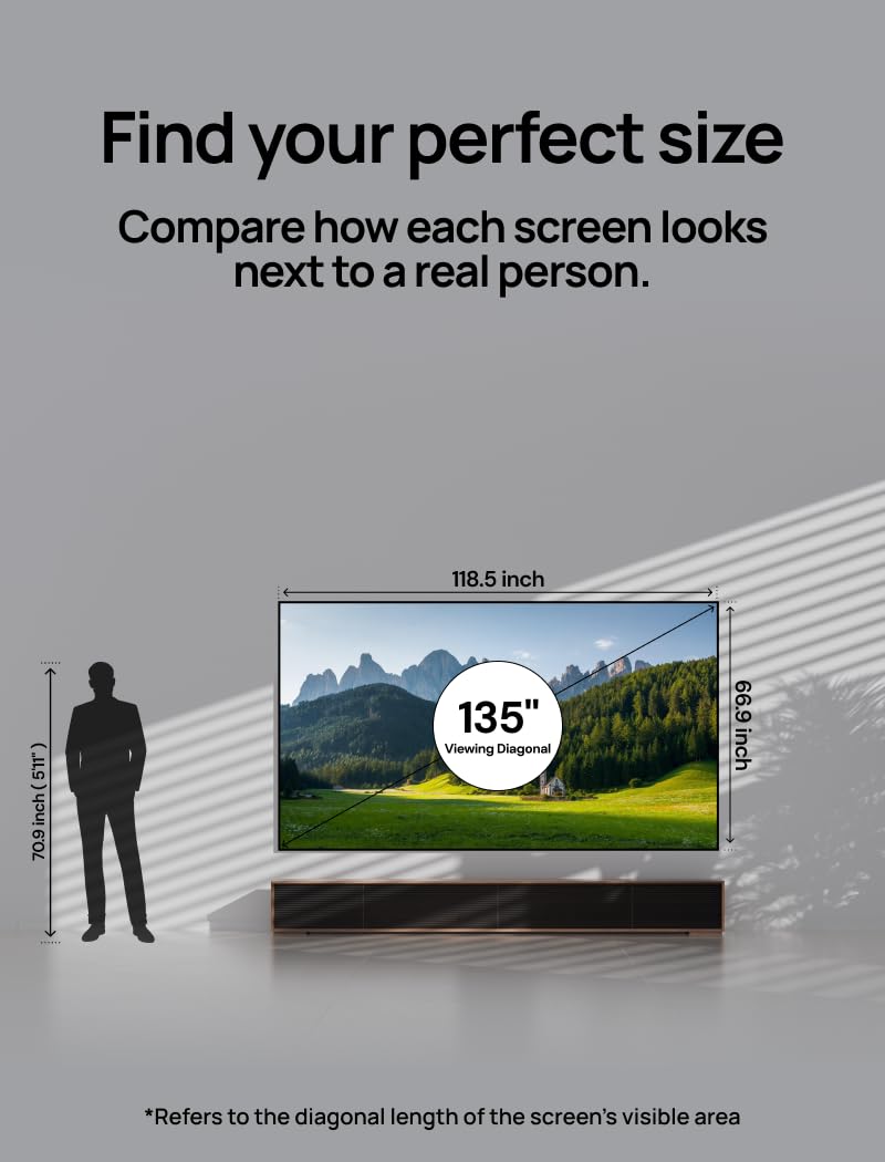 AWOL VISION 135-inch Projector Screen Fixed Frame, 1.3 dB Peak Gain, The Perfect Combo with LTV-2500, 80% Picture Quality Improved, 4K / 8K Ultra HD, Active 3D Wall Mount Projector Screen, MW-135